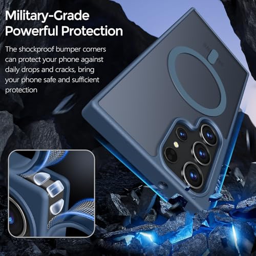 Image of Rayboen for Samsung Galaxy S23 Ultra Case Magnetic, [Compatible with Magsafe] Protective Skin Finish Matte Phone Cover for Samsung S23 Ultra with Translucent Hard Back & Soft Edge, Matte Blue