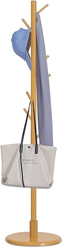 Magshion Soporte independiente para colgar árboles, 8 ganchos, perchero para ropa, organizador para abrigos, bolsos y bufandas (natural)