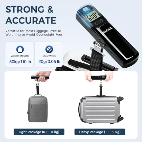 Image of BAGAIL Digital Luggage Scale, 110lbs Hanging Baggage Scale with Backlit LCD Display, Portable Suitcase Weighing Scale, Travel Luggage Weight Scale with Hook, Strong Straps for Travelers