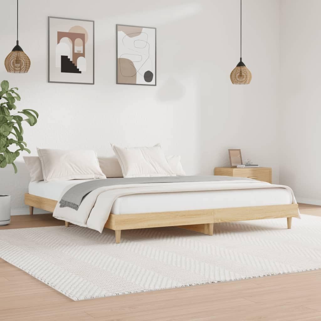Sonoma Oak Bed Frame with mattress and bedding