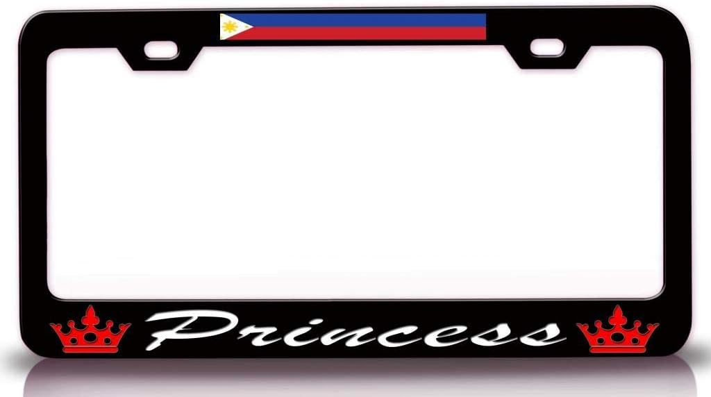 Filipino Princess Flag Crown Metal Car SUV Truck License Plate Frame Bl n2