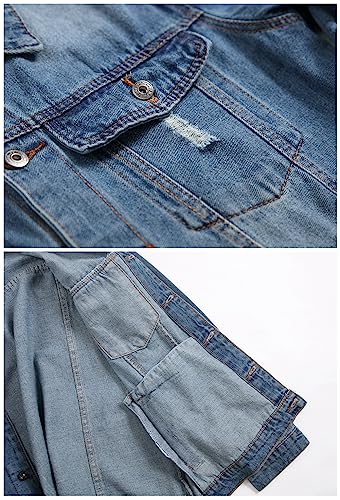 Image of LZLER Men's Denim Jackets Distressed Destroyed Classic Vintage Slim Fit Ripped Fashion Trendy Trucker Jean Jackets