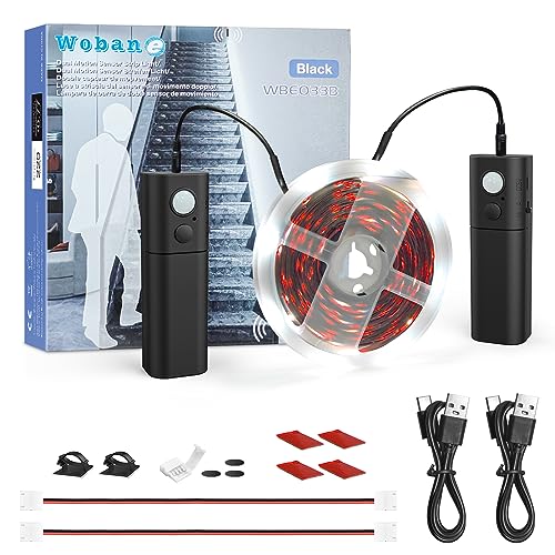 WOBANE Dual Motion Sensor Light Strip, Rechargeable 16.4ft LED Lightin