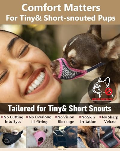 Hundemaulkorb, weiche Netzmaulkörbe für kleine Hunde, Chihuahua Shih Tzu Yorkie Pom, kurze Schnauze Mundschutz zum Bellen Beißen Fellpflege, atmungsaktiv, verstellbarer Welpenmaulkorb (Deep Black, XXS