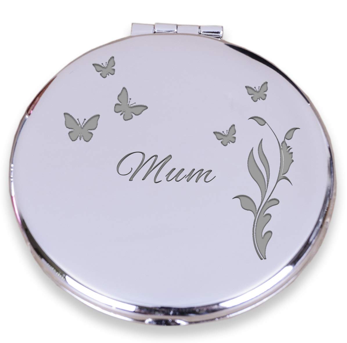 Engraved Compact Mirror for Mum Butterflies Nickel Plated Pocket Mirror Gift for Birthday