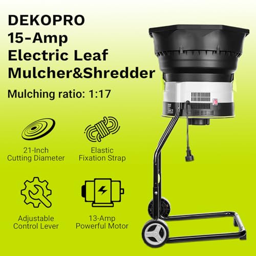 Image of Electric Leaf Mulcher /Shredder: DEKOPRO 15-Amp 8200RPM Motor for 17:1 Reduction Ratio, Adjustable Control Dia with Leaf Scoops Spade and 20 Cutting Lines