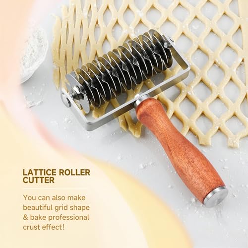 Pastry Lattice Roller Cutter, Stainless Steel Dough Cutter Wheel with Wood Handle, Time-Saver Baking Tools for Beef Wellington Pie Crust Pizza Bread - Thumbnail 5