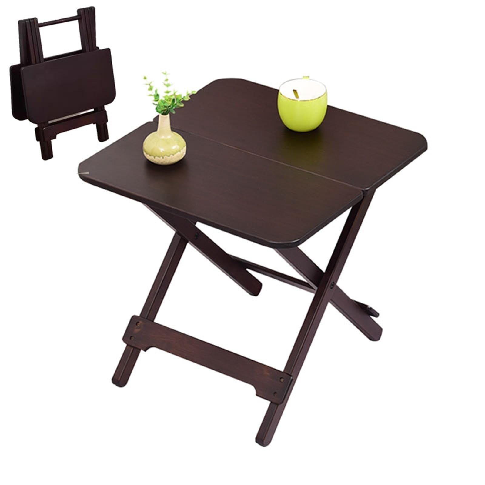 Table basse carrée pliante portable portable en bambou compacte et sans aucun montage