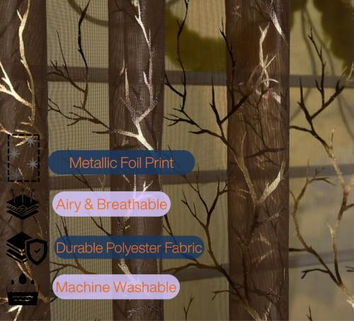 Image of Homefab India Multi Foil Transparent Sheer Curtain - 9 X 4 Feet, Long Door Curtains, Coffee, Pack of 2 Pieces