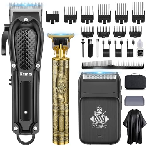 Cortadora de pelo Kemei para hombre, recortadora de barba, juego de afeitadora de lámina para hombre