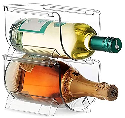 Modular Plastic Free-Standing Water Bottle and Wine Rack Storage Organizer for Kitchen Countertops, Pantry, Refrigerator,Ideal Storage for Wine, Soda, Pop and Beer - Stackable, 2 Pack - Clear