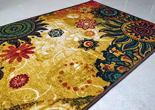 BuyElegant Chakra 1 Alfombra de área Piso Alfombra de poliéster súper Absorbente ecológico látex Antideslizante alfombras dormitorios salón Invernadero casa decoración Juego Mat 150x80 cm