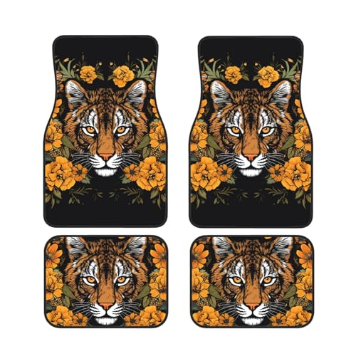 Alfombrillas de coche universales de goma con diseño de tigre y girasol juego de 4