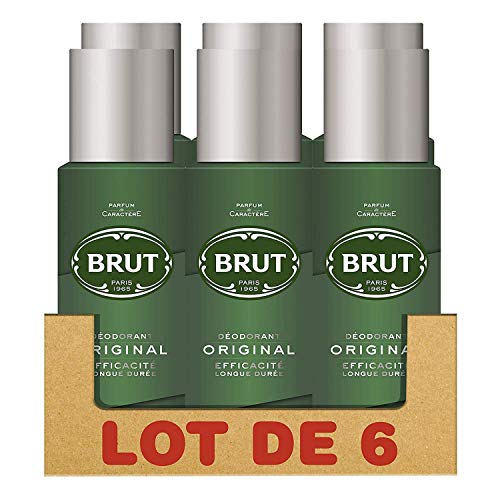 Brut Original Déodorant Homme Spray Antibactérien, Anti-Traces et Efficacité Longue Durée (Lot de 6x200ml)