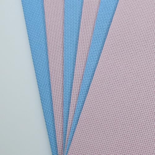 Image of KCS 4 /6 pc of 12 inch x 18 inch(30cmx45cm) 18CT Counted Cotton Aida Cloth Cross Stitch Fabric (6 pc, Light Blue+Pink)