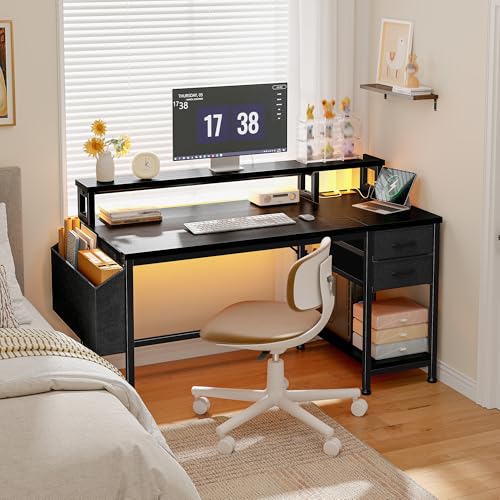 Image of DurayLoly 40 inch Small Gaming Desk with RGB Lights & Outlets for Teens | Wireless Remote Full-Color Strip, Various Lighting Modes, Level Up Teens Gaming Vibe or Study for Protect Eyes In Bedroom