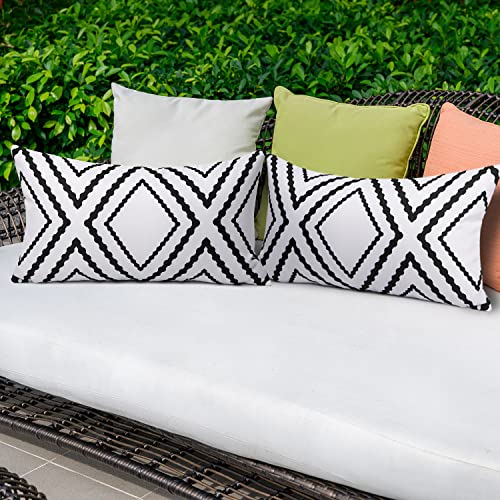 Hckot Black And White Outdoor Throw Pillow Covers For Patio Furniture Geometric Boho Waterproof Pillow Cases For Couch Garden Tent Balcony Pack Of 4 #TOP1