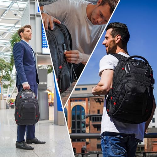 Image of Swissdigital Design Travel Backpack for Women or Men, TSA Friendly USB Charging RFID Protection Business Carry on Bag Fits 15.6 inch Laptop Backpack Black | J14-BR