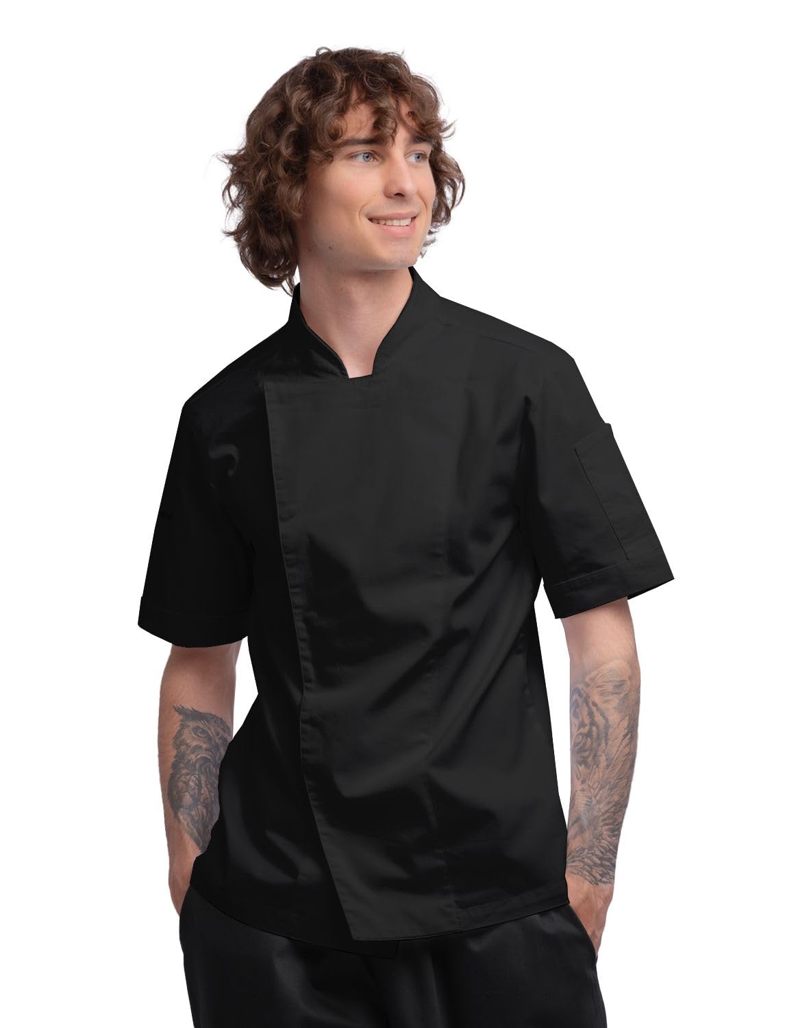 strongAnt Giacca cottone da Cuoco da Uomo con Bottoni a Pressione nascosti YKK Giacca da Panettiere Maniche Corte - Slim Style, Slimfit