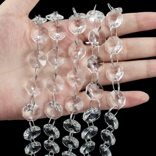 JaneYi 12pièces 30cm Brins de Perles en Cristal Clair Perles Octogonales en Verre Cristal Scintillant K9 14 mm Chaîne de Perles de Lampe de Lustre Ornement...