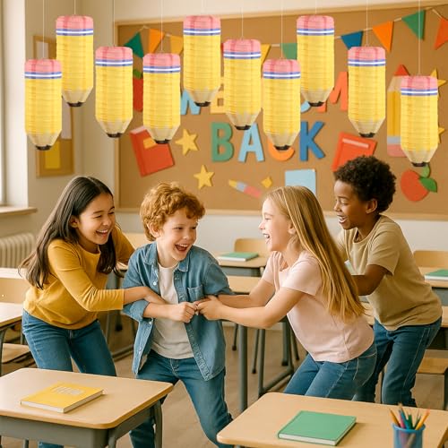 Image of 10 Pcs Classroom Decor Pencil Hanging Paper Lanterns Colorful Preschool Kindergarten Graduation Classroom Ceiling Decor for Back to School, First Day of School Supplies