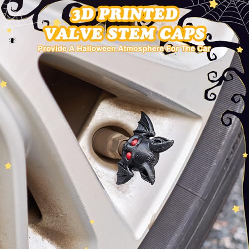 Rislobx 4 Pack Cute Bat Tire Valve Stem Cap, Halloween Valve Stem Cover, Funny Tire Air Caps for Cars Bikes Motorcycles Trucks, Decorative Car Wheel Accessories (Bat) - Thumbnail 5