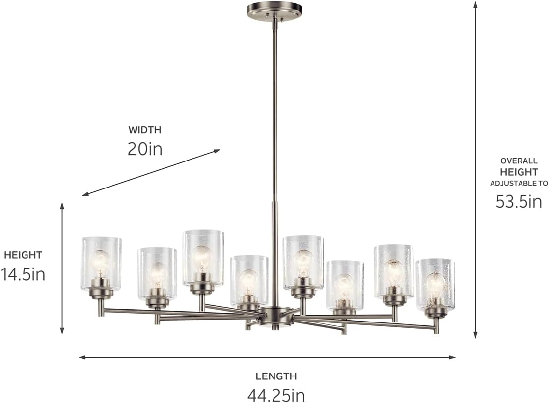 KICHLER Winslow 14.75" 8 Light Oval Chandelier with Clear Seeded Glass in Brushed Nickel