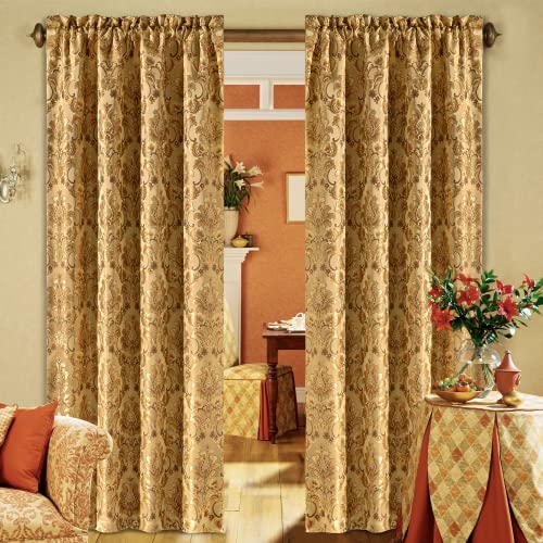 Loom and Mill Luxury Damask Curtains for Living Room, Golden Floral Thick Jacquard Window Treatment...
