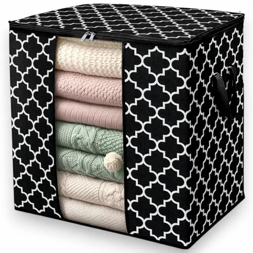 Image of RAAHII Non Woven Large dustproof transparent blanket storage bag for double bed quilt /saree packing bag /lehnga /winter clothes, pillow storage and wardrobe organizing (Black), 50 x 40 Cm