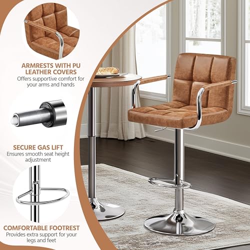 Image of Yaheetech Bar Stools Set of 4 with Backs, Height Adjustable, Retro Brown
