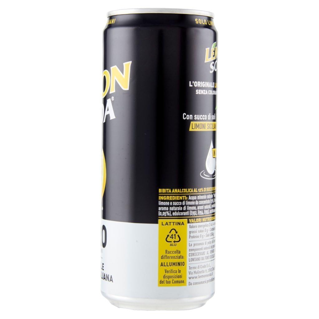 Lemonsoda Zero Erfrischungsgetränk Zitrone lemonade, Ohne Zuckerzusatz, lemon flavoured italian soft drink, sugar free, 48 x 330ml + Beni Culinari Kostenloser Schlüsselanhänger