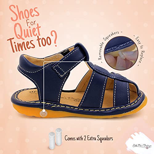 Little Mae's Boutique Navy Blue Fisherman Closed Toe Squeaky Sandals For Toddler Boys, Ideal Walking Sandals With Removable Squeaker & Adjustable Strap - Soft Sole Sandals For Little Boys (3) #TOP4