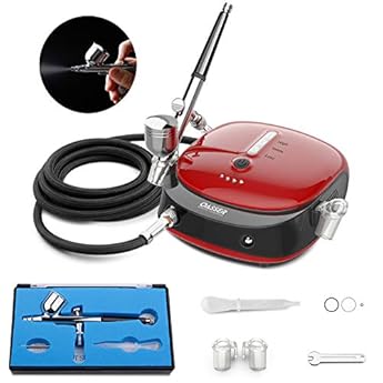 Foto di Oasser Mini Kit Aerografo,Professionale Airbrush con Compressore Unghie Aerografo Doppia Azione, Modellismo per Verniciare,Decorazione di Torte,Pittura Artistica,Due metodi di alimentazione Rosso