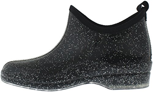 Capelli New York Ladies Allover Glitter, Slip On Short Rain Boot Black Combo 11