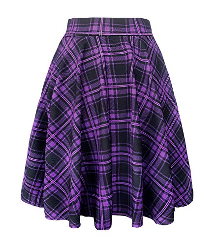 Image of EXCHIC Women's Casual Stretchy Flared Mini Skater Skirt Basic A-Line Pleated Midi Skirt