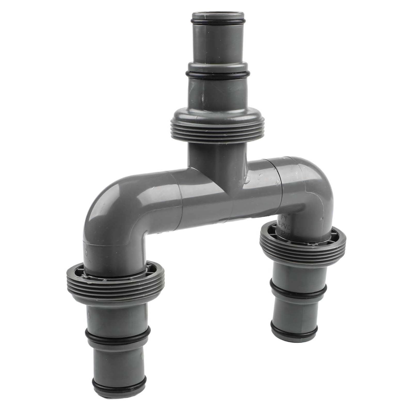 Poolschlauch-Adapter, 38 mm auf 32 mm, für Intex Poolsystem, T-Anschluss für Schwimmbadheizung, Bypass-Kit, 3-Wege-grauer Kunststoff und Edelstahlarmatur