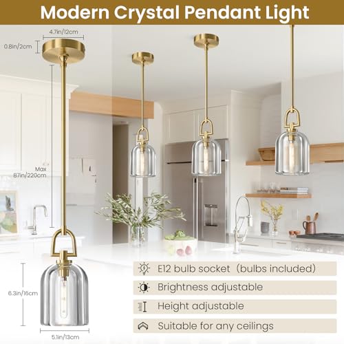 Image of Crystal Pendant Light Kitchen Island,Brass Hanging Pendants Lights