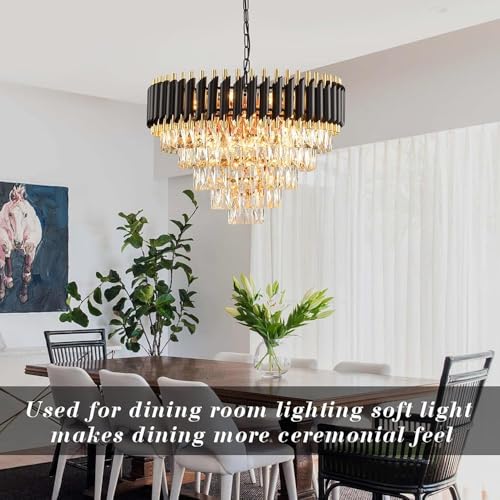Image of Zingy Modern Ceiling Lamp 4-Tier Round Crystal Chandelier for Living Room | Modern Ceiling Light Jhumar for Hall for Home Decoration + 3 Color LED Light (Black Gold, 500MM) R
