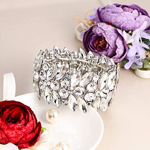EVER FAITH Women's Stretch Bracelet Marquise Crystal Art Deco Hand Chain Wedding Bridal Jewelry4