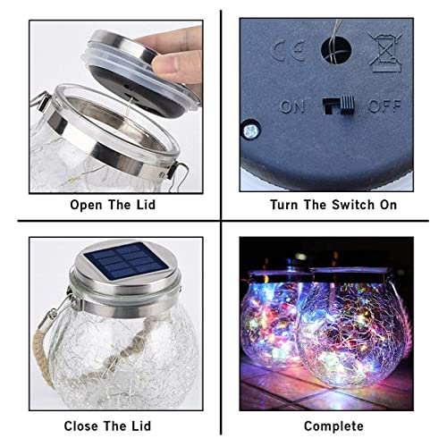 Image of AERYS Solar Crackle Jar Light | Waterproof Hanging Decorative Solar Lantern for Garden, Balcony, Patio & Outdoor Lighting - Multicolor 20 LED