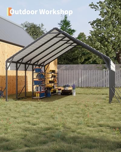 Image of Garveelife 20'x25'x13' Metal Carport for 2 Cars, Heavy Duty Car Ports for Heavy Snow, Reinforced Frame, Tall Metal Car Ports for Bass Boats, Full-Sized Pickup Trucks, and Tractors, N.W. 980 Lbs