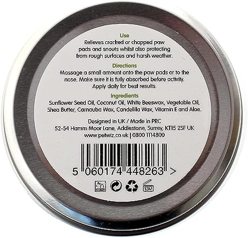 pet wiz Pfoten- & Nasenbalsam für Hunde & Katzen - Bio & Natürliche Inhaltsstoffe - Bio Pfoten- und Nasenbalsam für Hunde und Katzen - Kokosöl, Sheabutter, Vitamin E & Aloe (60g