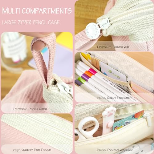 Image of MAMUNU Large Pencil Case Wide Opening - Big Capacity Pencil Pouch for Girls Boys - Portable Stationery Pen Bag for School Office College Teens Students Adults, Pink