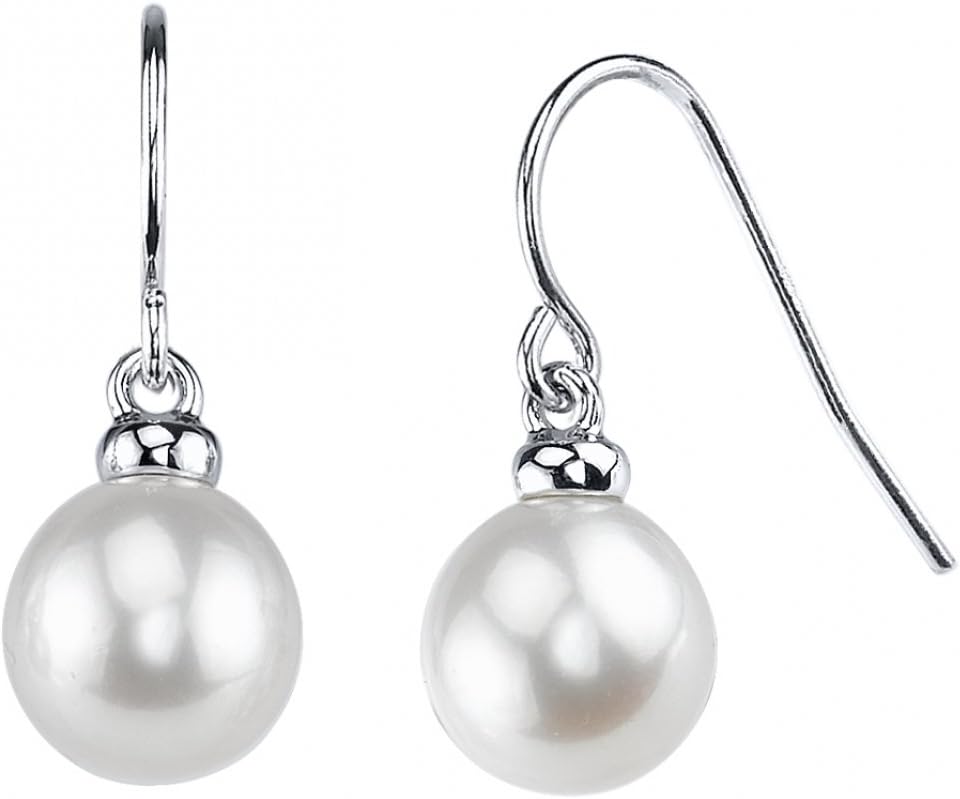 THE PEARL SOURCE 8-9mm Genuine White Freshwater Cultured Pearl Sherry Earrings for Women