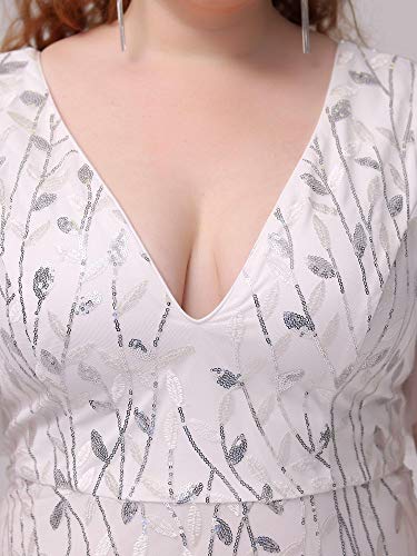 Image of Ever-Pretty Women's Sequin V Neck Plus Size Formal Dresses Evening Gown | Short Sleeve, A-Line, Empire Waist, Plus Size Mother of the Bride Dresses, Plus Size Gala Dress