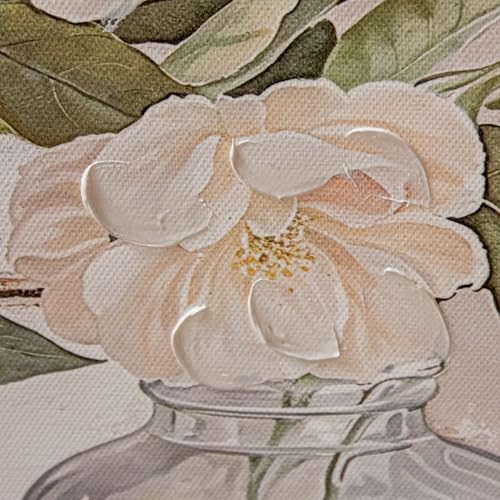 Tableaux sur toile avec cadre en bois fleurs blanches vertes lot de 2