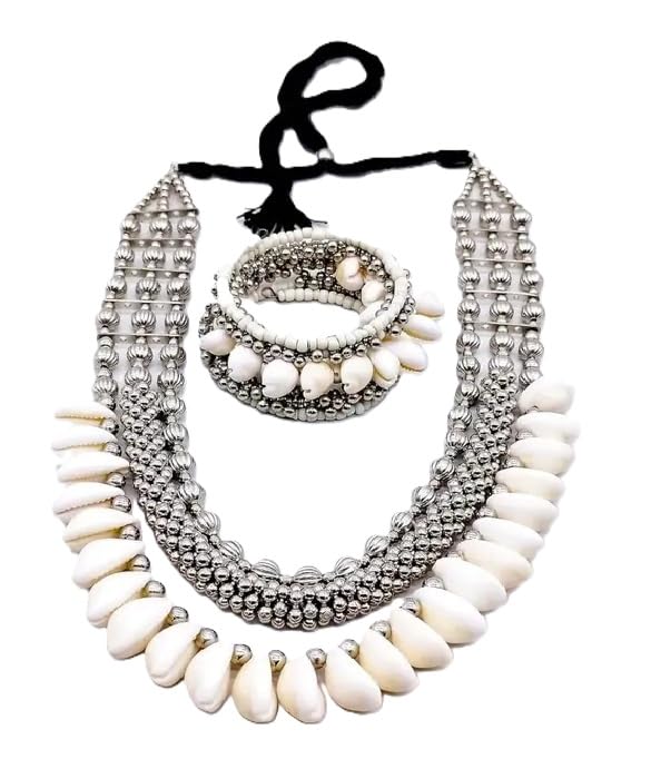 Shell Work Jewellery Set, Shell Necklace and Bracelet Combo-image-36