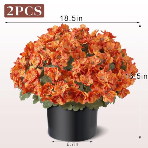 Image of 2Pcs Artificial Fall Azalea Flower Topiary Trees for Porch(Orange)