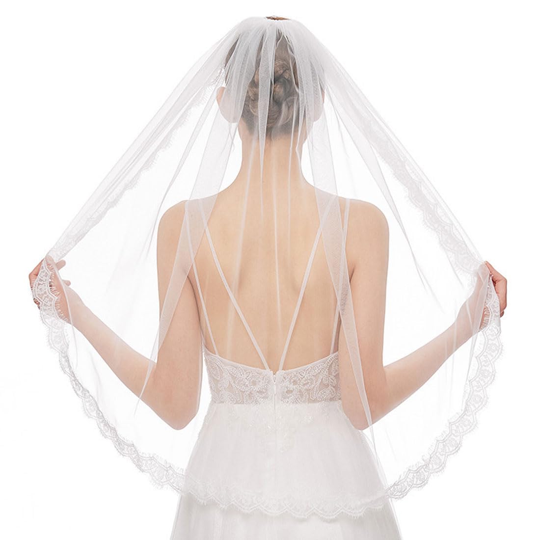 BZKSER BZKSER Velo Novia Boda Nupcial Velo Tul Simple 1 Capa Encaje Punta del Dedo Tul Nupcial con Peine Adecuado para Bodas Despedidas de Soltera