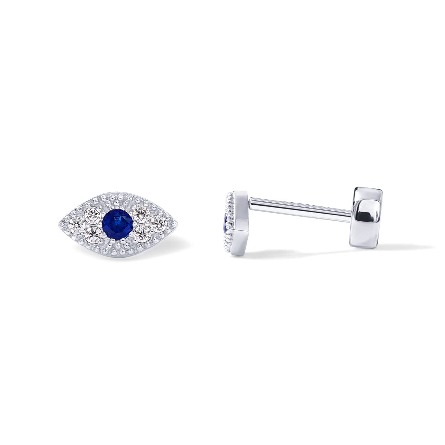 PAVOIPAVOI 14K Gold Plated Solid 925 Sterling Silver Post Flat Back Stud Earrings for Women | Cartilage Helix Piercing | Cubic Zirconia Earrings